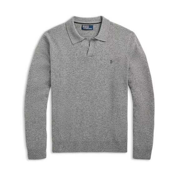 Polo Ralph Lauren Men's Johnny Collar Fine Wool Knit LS Polo Sweater Grey XL - Picture 4 of 6